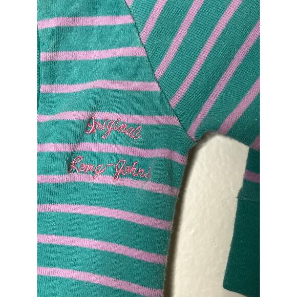 Vtg 90s 90s Original Long Johns 3M Striped Sleeper Pajama Sleepsuit Baby - Picture 3 of 6